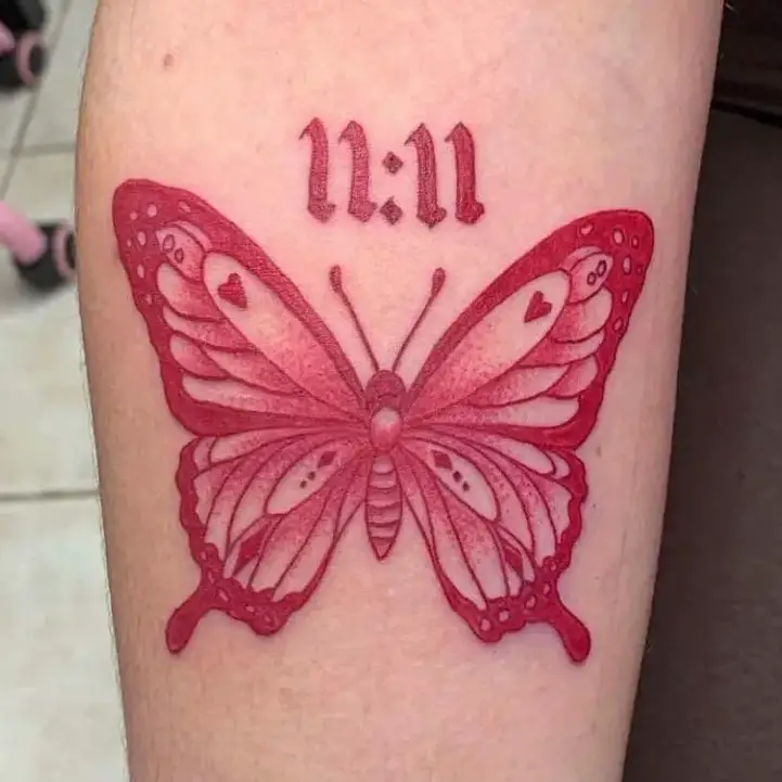 Red Mariposa Butterfly and 1111 Arm Tattoo