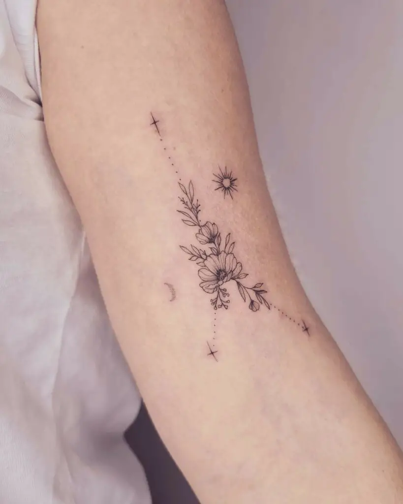 Simple Constellation Floral Arm Tattoo