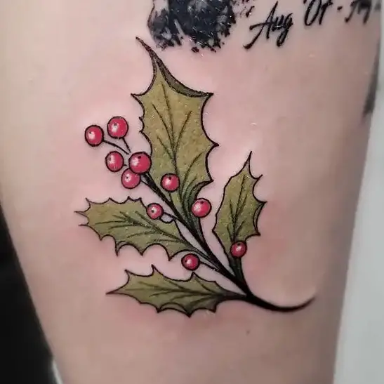 Small Bright Red Holly Flower Tattoo