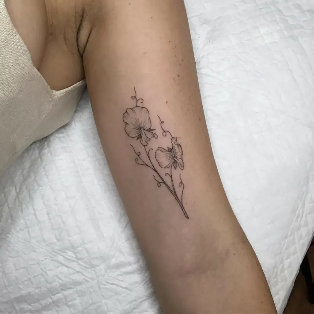 Sweet Pea Birth Flower Stick And Poke Tattoo Design