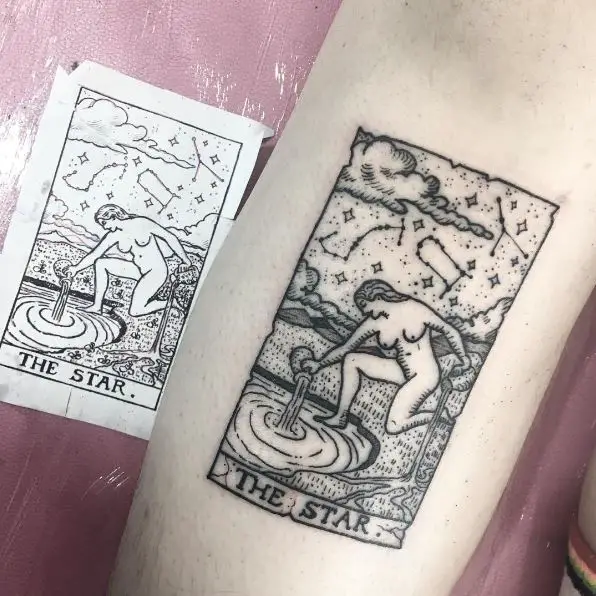 The Star Tarot Card with Constellations Tattoo