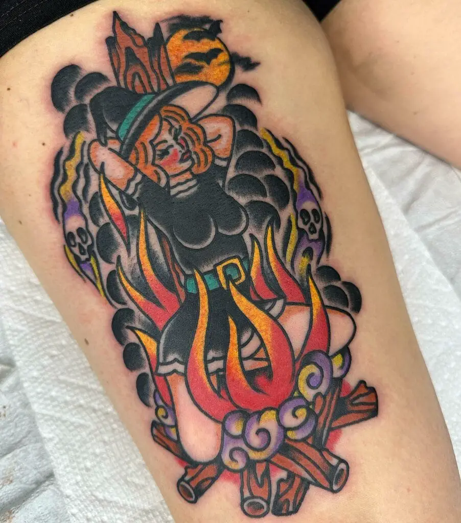 Tied Up Witch at Burning Fire Woods Tattoo