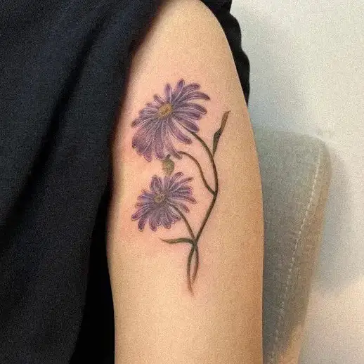 Two Strand of Violet Aster Flower Arm Tattoo Design