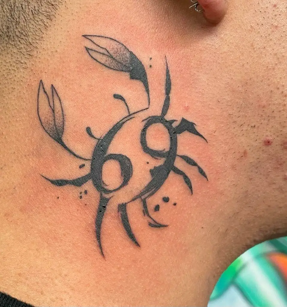 Unique Black Cancer Crab Zodiac Sign Neck Tattoo