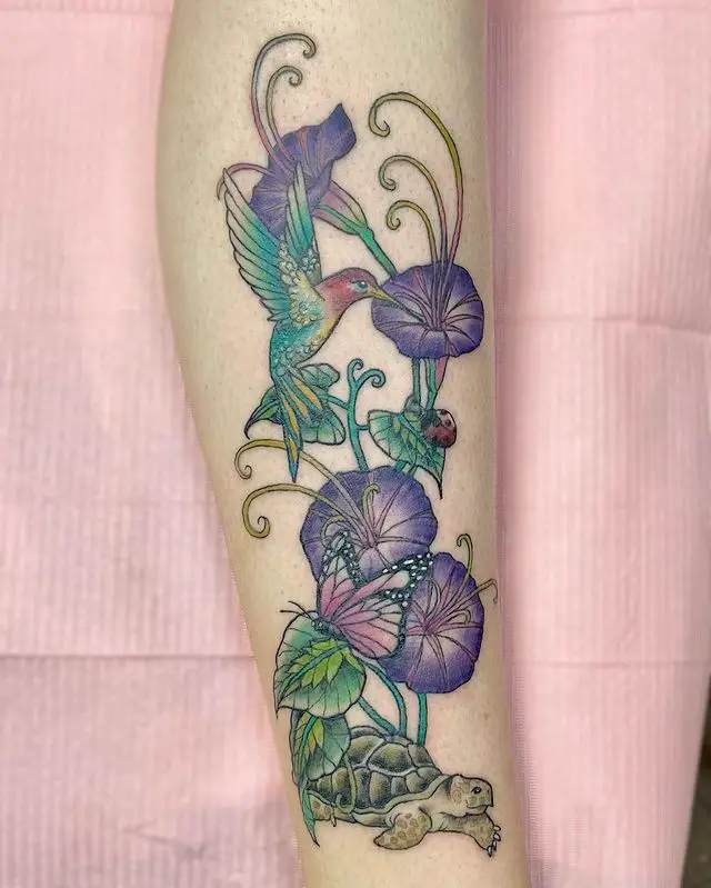 Vibrant Nature Morning Glory Flower Arm Tattoo Design