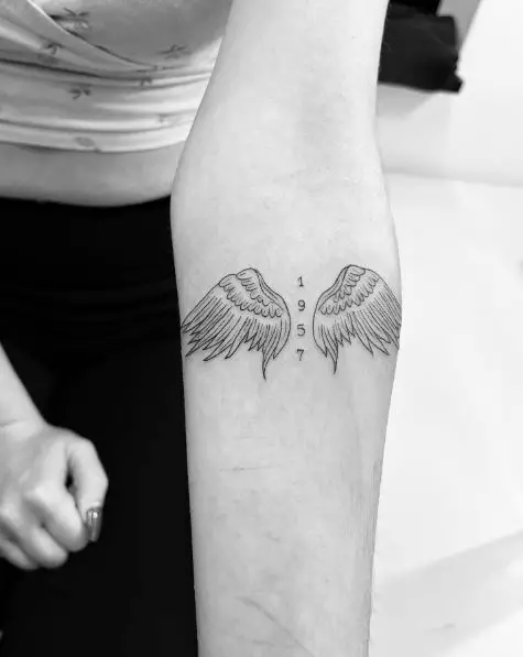 Year Memorial Angel Wing Arm Tattoo