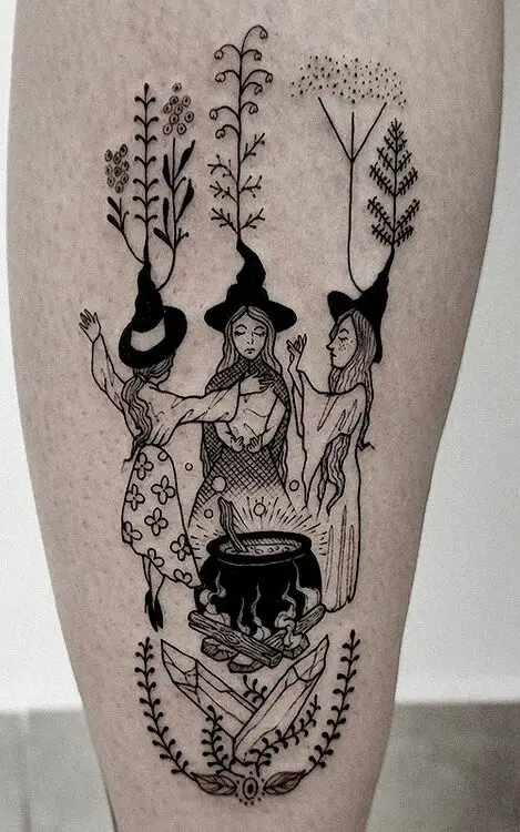 Young Coven Chanting a Spell Tattoo