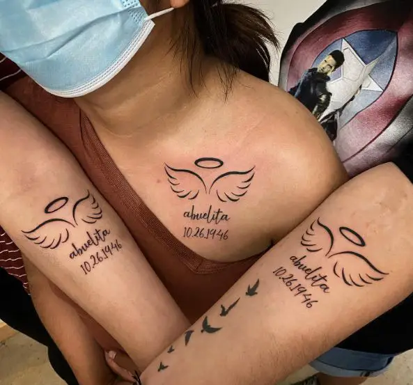Angel Wings Memorial Tattoo Piece