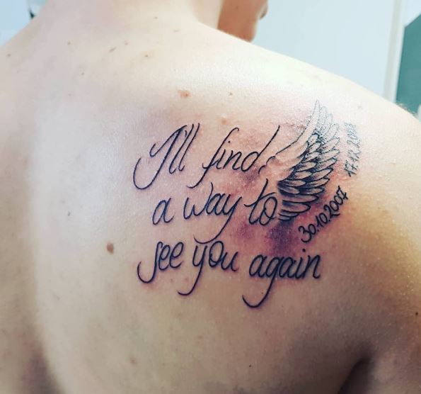 Angel Wings with a Message Tattoo
