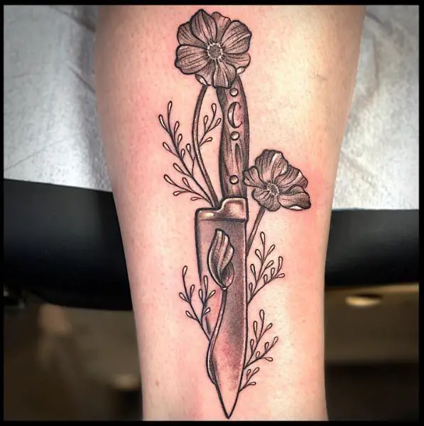 Chef Knife and Poppy Flowers Tattoo