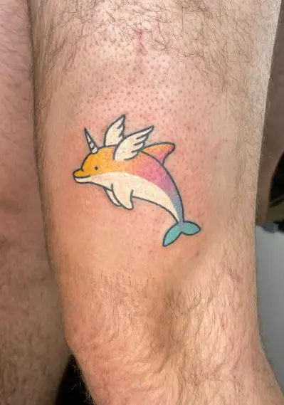Angel Unicorn Dolphin Thigh Tattoo