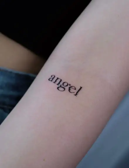 Angel Word with Glitch Art Design Tattoo