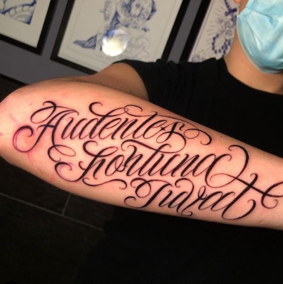 Audentes Fortuna Iuvat Large Lettering Tattoo