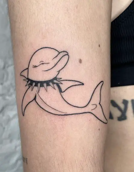 Black Line Dolphin with Choker Tattoo
