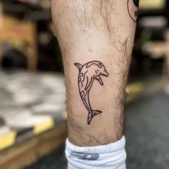 Black Line Little Dolphin Ankle Tattoo