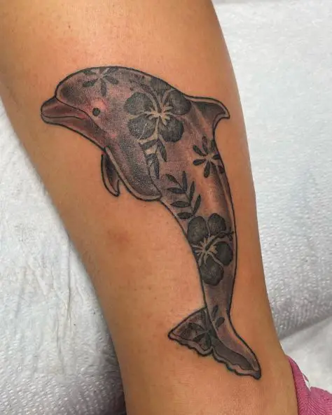 Black and Grey Porcelain Dolphin Tattoo Piece
