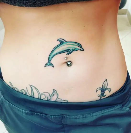 Blue Dolphin Belly Tattoo Piece