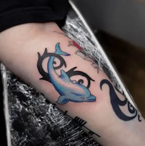 Blue Dolphin Tribal Tattoo Piece