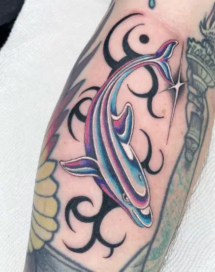 Colorful Tribal Dolphin Tattoo Piece