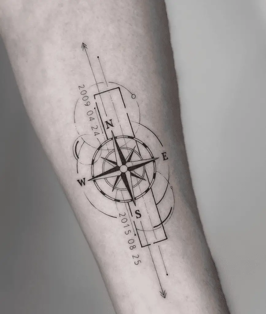 Compass Geometric Arrow With Numbers Arm Tattoo
