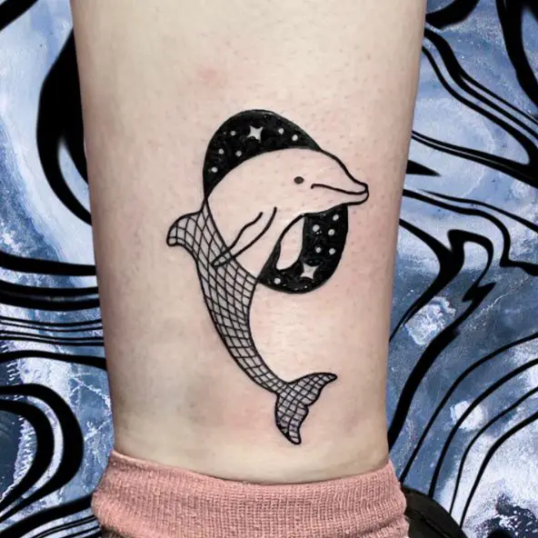 Dark Sky Theme Dolphin Ankle Tattoo