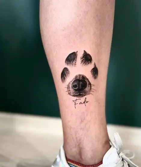 Dog Face Paw Ankle Tattoo