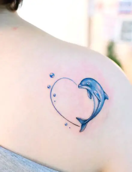 Dolphin Heart with Bubbles Tattoo