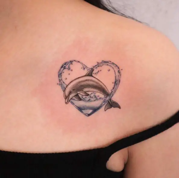 Dolphin and Heart Water Splash Tattoo