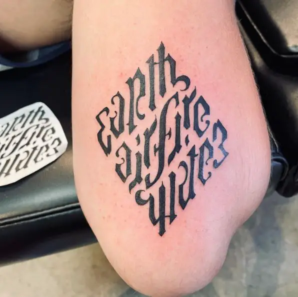 Earth, Air, Water, and Fire Ambigram Tattoo