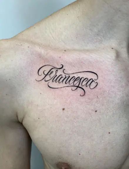 Francesca Designed Collarbone Name Tattoo
