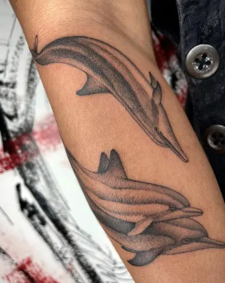 Greyish Spinner Dolphin Forearm Tattoo