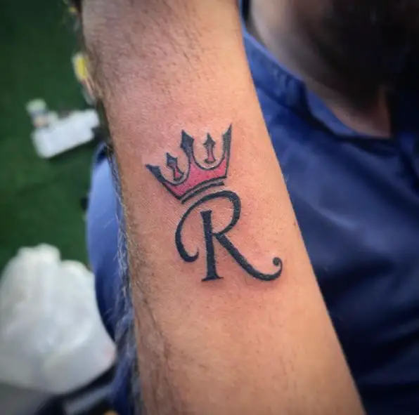 Initial R with Red Crown Tattoo