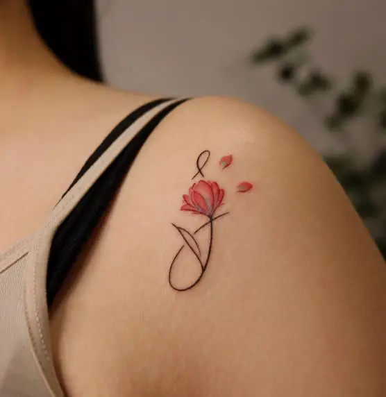 Initial S and Redsky Flower Tattoo on the Shoulder