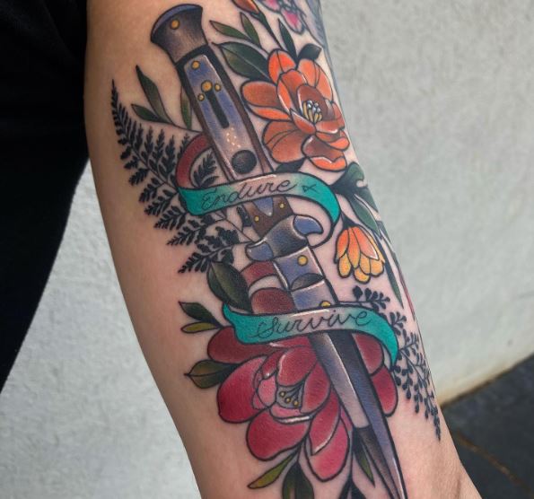 Last of Us Ellie’s Blade and Flowers Tattoo