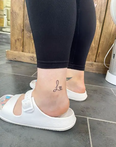Letter L with Tiny Heart Ankle Tattoo