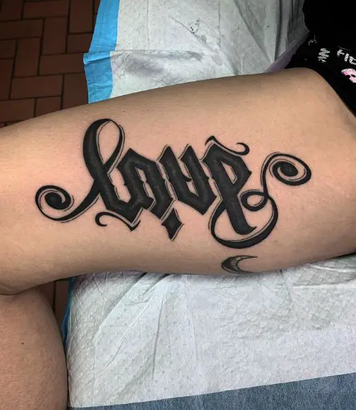 Love and Pain Ambigram Forearm Tattoo