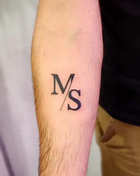M and S Couple Initial Forearm Tattoo
