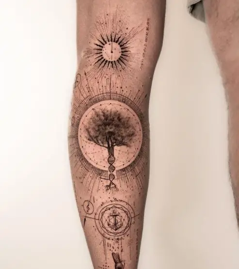 Micro Realism Patchwork Leg Tattoo