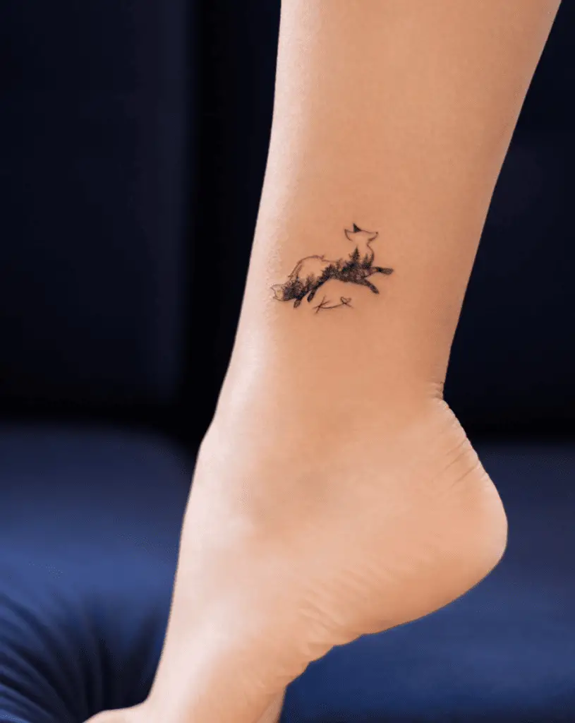 Mountain Fox Silhouette Ankle Tattoo