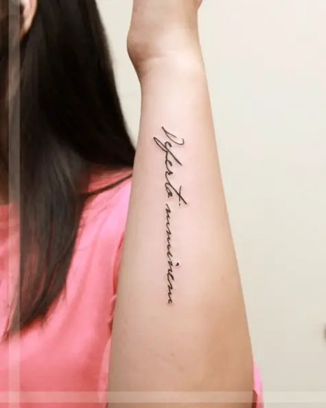Other Language Long Text Forearm Tattoo