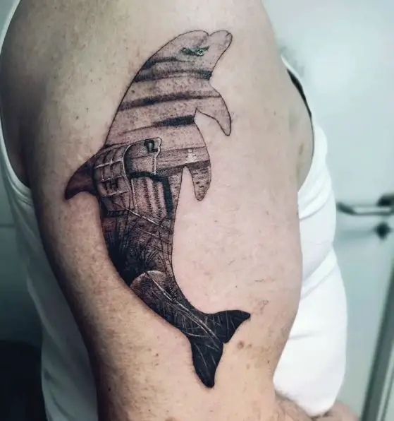 Patterned Dolphin Arm Tattoo Piece