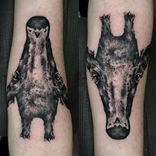 Penguin and Giraffe Ambigram Tattoo