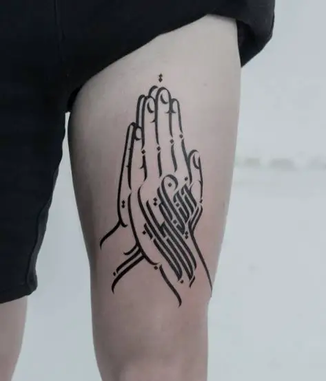 Praying Hands with Hebrew Text Tattoo