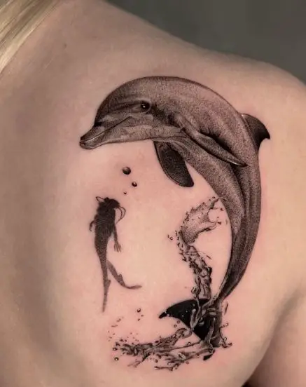 Realistic Dolphin Shoulder Tattoo
