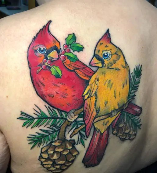 Romantic Cardinal Birds Tattoo