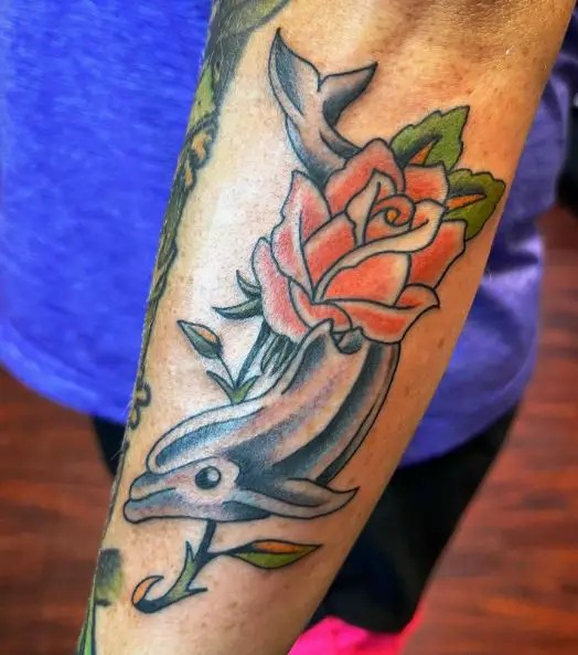Rose and Dolphin Forearm Tattoo