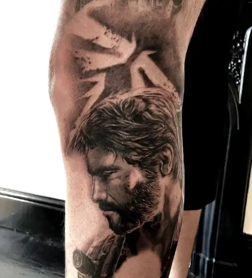 Side View of Last of Us Joel Leg Tattoo