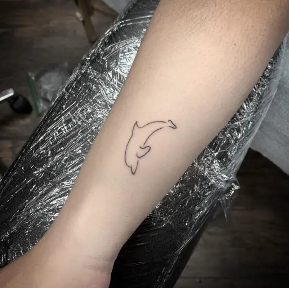 Simple Black Line Dolphin Tattoo