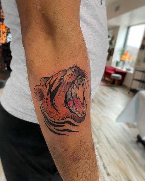 Tiger Head Hand Tattoo