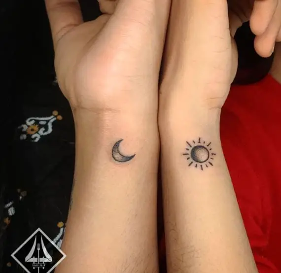 Tiny Sun and Moon Wrist Tattoo